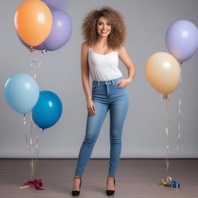 性感吊带衫牛仔裤美女人体艺术图片